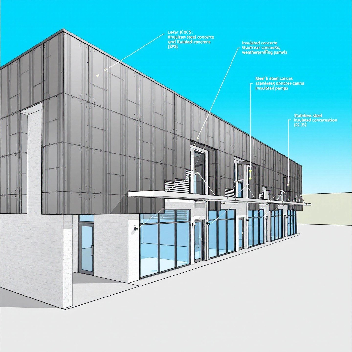 commercial building with reinforced solar panel walls for efficiency